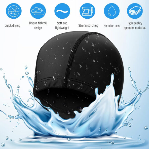 689c614e2c658724ee1516a39b684b6c49e77aaa2496ebf1d0633.jpg Swimming Caps for Men Women High Stretch Silicone Fabric Swim Caps Waterproof Layer Breathable Cloth Swimmings Cap Keep Hair Dry with Lightweight Comfortable for Pool Beach Lap Kid Black 9.25 × 6.30 “