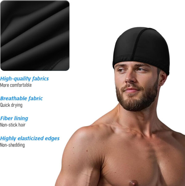 689c615190e8525967f45ed8d9b449b334242186d1ae591065298.jpg Swimming Caps for Men Women High Stretch Silicone Fabric Swim Caps Waterproof Layer Breathable Cloth Swimmings Cap Keep Hair Dry with Lightweight Comfortable for Pool Beach Lap Kid Black 9.25 × 6.30 “
