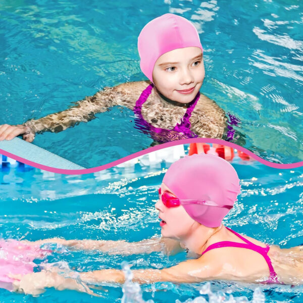689c61d8d793d20891cbc10b944345fe26c1d834661e78c455426.jpg Syhood 6 Pieces Unisex Adult Silicone Swim Cap Waterproof Swimming Hat Non Slip Pool Hat Elastic Silicone Cap for Long and Short Hair