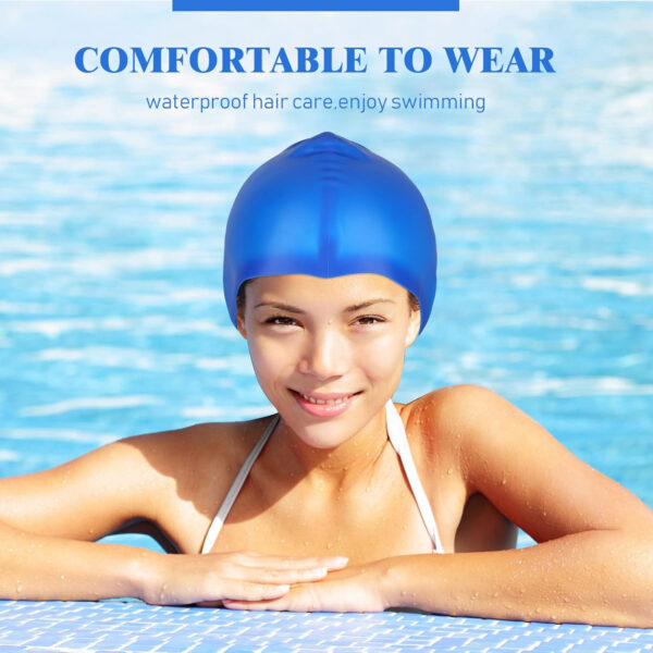 689c61e20c552865b19291e9aa40be164cb5a56d1113ce14ab5ee.jpg Syhood 6 Pieces Unisex Adult Silicone Swim Cap Waterproof Swimming Hat Non Slip Pool Hat Elastic Silicone Cap for Long and Short Hair