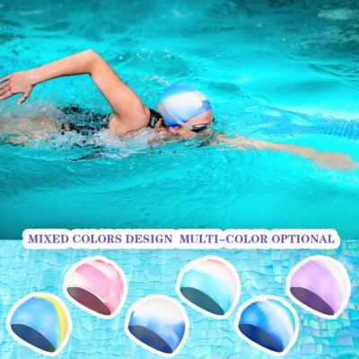 689c61f5a2b2139e2aa319cdedef36ea1d347129e32d0efaddd0b.jpg Syhood 6 Pieces Unisex Adult Silicone Swim Cap Waterproof Swimming Hat Non Slip Pool Hat Elastic Silicone Cap for Long and Short Hair