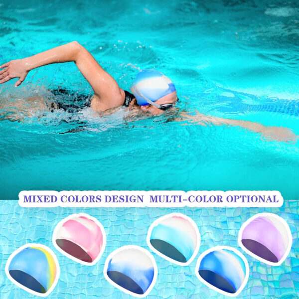 689c61f5a2b2139e2aa319cdedef36ea1d347129e32d0efaddd0b.jpg Syhood 6 Pieces Unisex Adult Silicone Swim Cap Waterproof Swimming Hat Non Slip Pool Hat Elastic Silicone Cap for Long and Short Hair