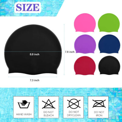 689c620ac4c2335aa2a997a2ea96e1cb81fafe33acc1fc13e569e.jpg Syhood 6 Pieces Unisex Adult Silicone Swim Cap Waterproof Swimming Hat Non Slip Pool Hat Elastic Silicone Cap for Long and Short Hair