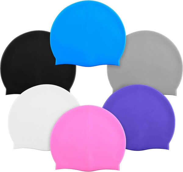 689c621480479d60381a5c8377fee8010f71d0245bd4cbe9d36fc.jpg Syhood 6 Pieces Unisex Adult Silicone Swim Cap Waterproof Swimming Hat Non Slip Pool Hat Elastic Silicone Cap for Long and Short Hair