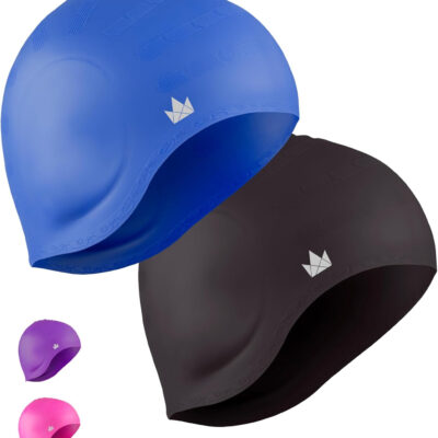 689c6286f1898b0aff1c234a6fbd04b6f3d35b7683105e91f6e37.jpg The Friendly Swede Swim Caps for Women & Men — Silicone Swimming Caps for Medium & Long Hair Waterproof & Keep Hair Dry Easy to Take On and Off with Extra Ear Space - 2-Pack
