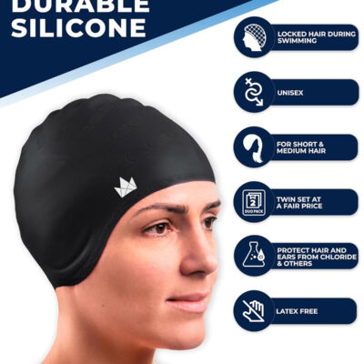 689c628c7b1d44d49ade47c256f04357c0ad9d03ad574d6e18c79.jpg The Friendly Swede Swim Caps for Women & Men — Silicone Swimming Caps for Medium & Long Hair Waterproof & Keep Hair Dry Easy to Take On and Off with Extra Ear Space - 2-Pack