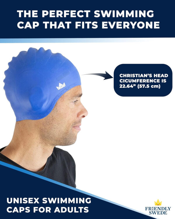 689c628e51dadd2df2dd7e08c0ac9405c8325d9a0b0d470370e72.jpg The Friendly Swede Swim Caps for Women & Men — Silicone Swimming Caps for Medium & Long Hair Waterproof & Keep Hair Dry Easy to Take On and Off with Extra Ear Space - 2-Pack