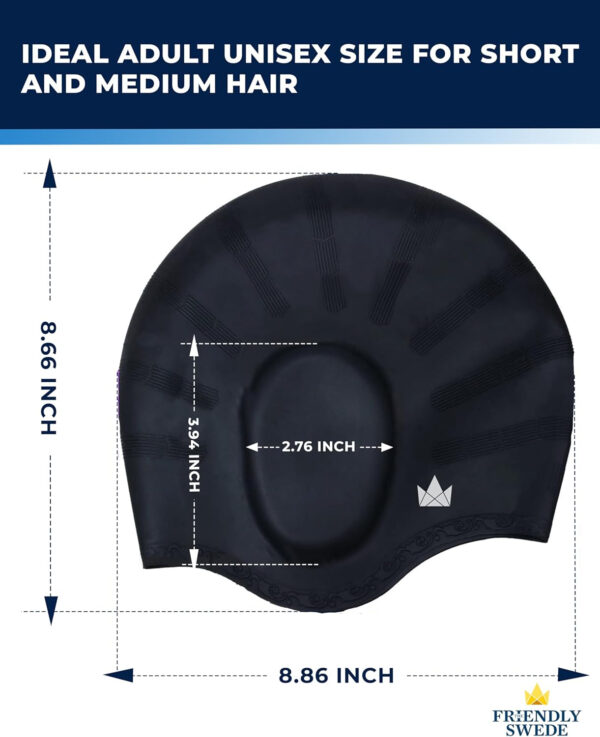 689c62945a4ca2f00566fec3a4e21f0d4cd41a328bf9a137975b3.jpg The Friendly Swede Swim Caps for Women & Men — Silicone Swimming Caps for Medium & Long Hair Waterproof & Keep Hair Dry Easy to Take On and Off with Extra Ear Space - 2-Pack