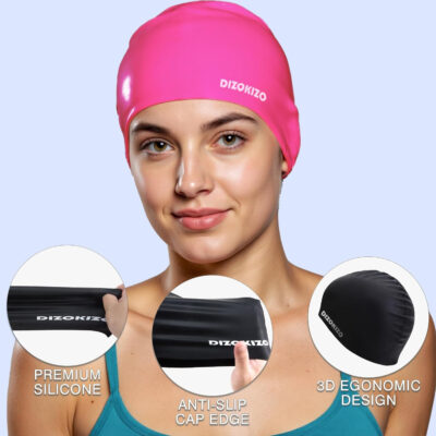 689c6418d8bef1e40afd8bb0a21408e34874df31568749871fcf8.jpg 2pcs High Elasticity Silicone Swim Cap for Women and Men, Comfortable Non-Slip Swimming Caps for Long and Short Hair, Durable Waterproof Swim Hats for Adults, Keep Hair Dry