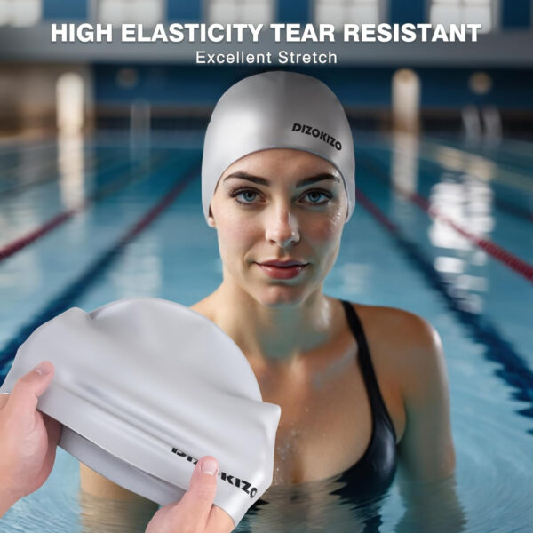 689c64268a172a6f6213a0600efde4e69b3614849583c9486312e.jpg 2pcs High Elasticity Silicone Swim Cap for Women and Men, Comfortable Non-Slip Swimming Caps for Long and Short Hair, Durable Waterproof Swim Hats for Adults, Keep Hair Dry
