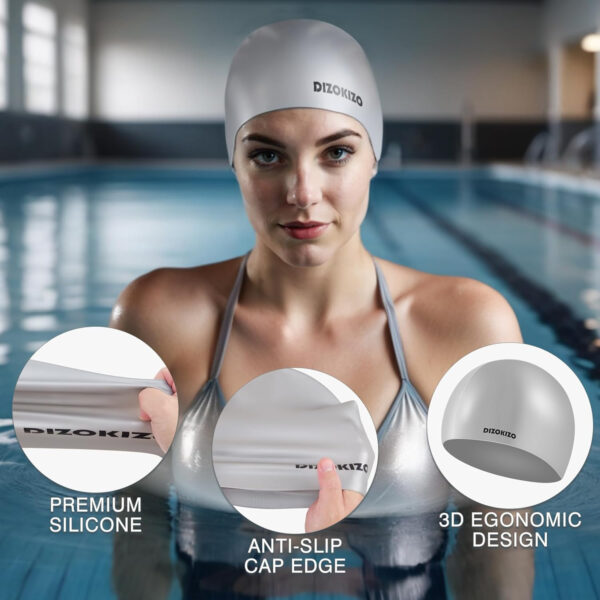 689c64286a21d8528ff5505d93803bfe064574bb18fc8ec3ce06e.jpg 2pcs High Elasticity Silicone Swim Cap for Women and Men, Comfortable Non-Slip Swimming Caps for Long and Short Hair, Durable Waterproof Swim Hats for Adults, Keep Hair Dry