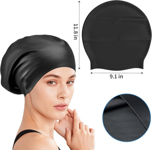 Extra Large Silicone Swim Cap for Long Hair - Waterproof Swimming Caps for Adults  Comfort-Fit Tear-Resistant Bathing Cap to Keep Hair Dry
