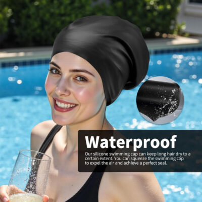 Extra Large Silicone Swim Cap for Long Hair - Waterproof Swimming Caps for Adults  Comfort-Fit Tear-Resistant Bathing Cap to Keep Hair Dry