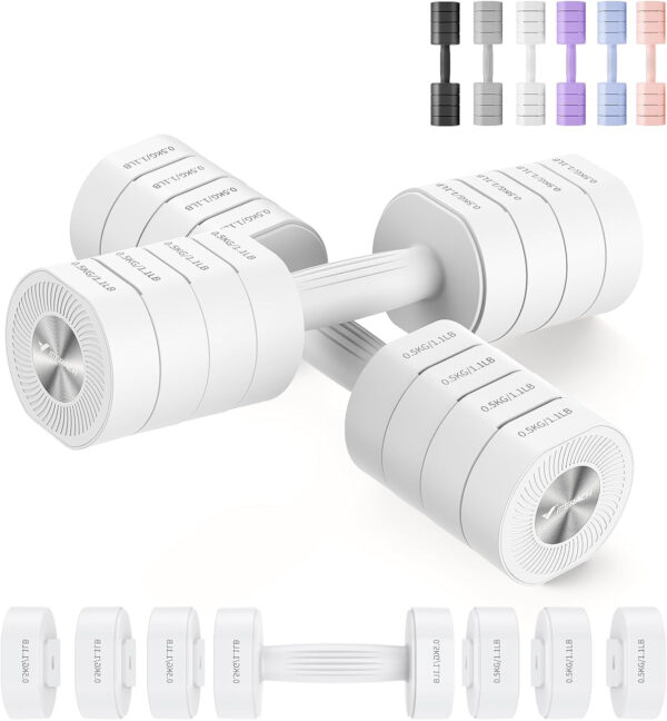 689c66f8a487a0a2e8ea575ded41b8ec1b4ae20cea9cdeea8295a.jpg MERACH Dumbbell Set of 2, Adjustable Weight, Anti-slip Handle, Macaron Colors, Each 2.2/4.4/6.6/8.8 lbs, 4 in 1 Hand Weights for Women at Home