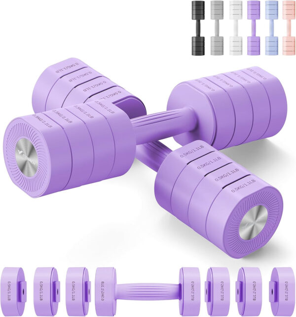 689c6707aca74c9c87a1060a20b7f1821845727097300ee1525ba.jpg MERACH Dumbbell Set of 2, Adjustable Weight, Anti-slip Handle, Macaron Colors, Each 2.2/4.4/6.6/8.8 lbs, 4 in 1 Hand Weights for Women at Home
