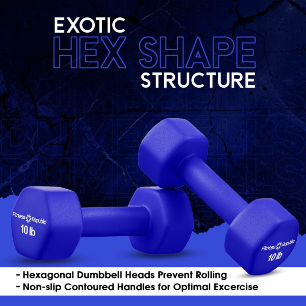 Neoprene Dumbbell Set of 2, Non-Slip, Hex Shape, Free Weights for Muscle Toning and Strength Building - Portable Home Gym Hand Weights