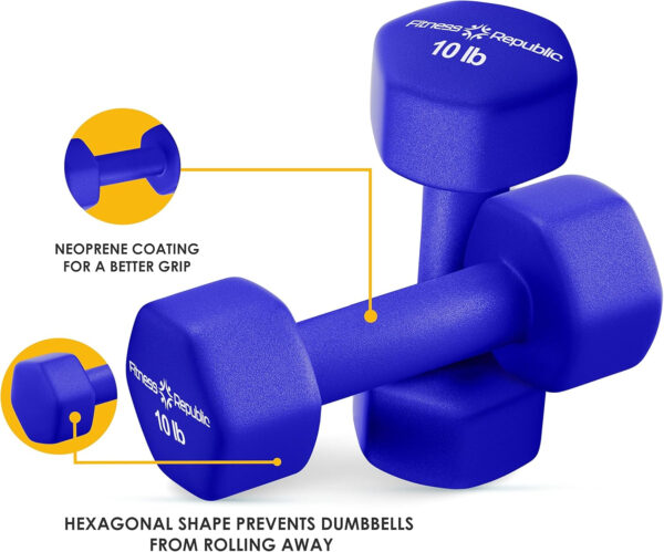 Neoprene Dumbbell Set of 2, Non-Slip, Hex Shape, Free Weights for Muscle Toning and Strength Building - Portable Home Gym Hand Weights
