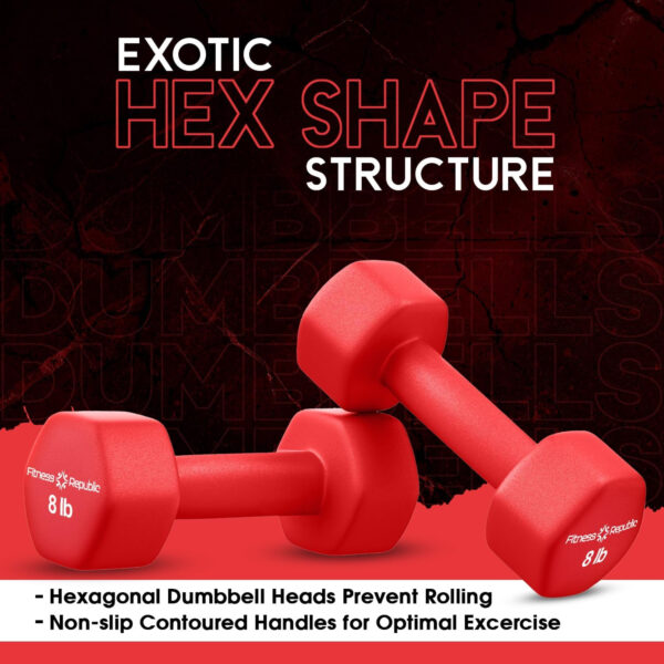 Neoprene Dumbbell Set of 2, Non-Slip, Hex Shape, Free Weights for Muscle Toning and Strength Building - Portable Home Gym Hand Weights