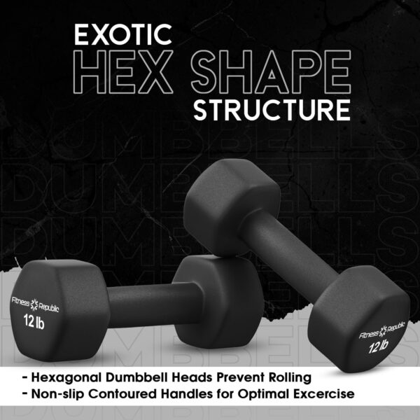 Neoprene Dumbbell Set of 2, Non-Slip, Hex Shape, Free Weights for Muscle Toning and Strength Building - Portable Home Gym Hand Weights