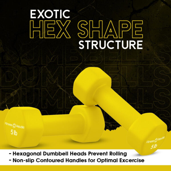 Neoprene Dumbbell Set of 2, Non-Slip, Hex Shape, Free Weights for Muscle Toning and Strength Building - Portable Home Gym Hand Weights