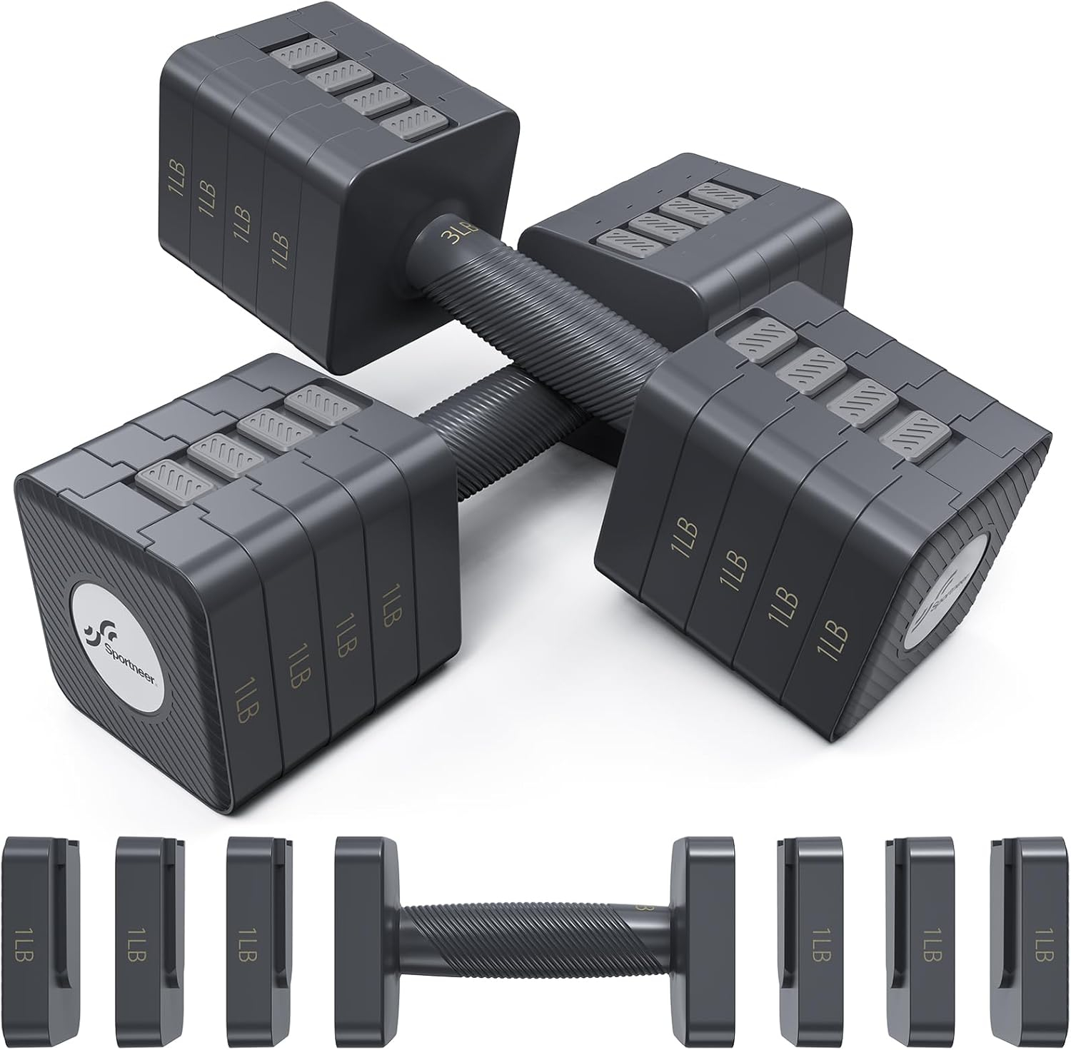 Adjustable Dumbbells Hand Weights Set: Sportneer 5 in 1 Weight Adjustment 10 LB Dumbbells Set of 2 Free Weights Fast Adjust Dumbbell Weight Set for Women Men Home Gym Exercise Workout Strength