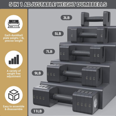 689c69d54437ab685225122b4876824fe69fcde70439feea5d911.jpg Adjustable Dumbbells Hand Weights Set: Sportneer 5 in 1 Weight Adjustment 10 LB Dumbbells Set of 2 Free Weights Fast Adjust Dumbbell Weight Set for Women Men Home Gym Exercise Workout Strength