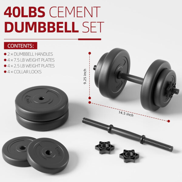 689c6a3e3ad33ed53b0adfb5bbfa5d6db9c4280a82fbbcee9d23f.jpg Adjustable Dumbbell Set, 40lbs Free Weights Set for Exercise & Fitness, Vinyl Coated Cement Weights with Collars for Women & Men Home Gym Strength Training