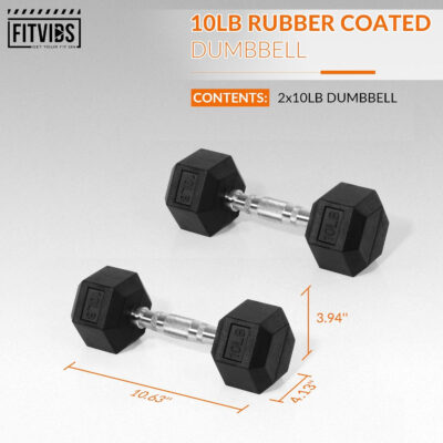 Hex Dumbbells Rubber Coated Hand Weights Pairs for Exercises and Fitness, 10 LB Piar
