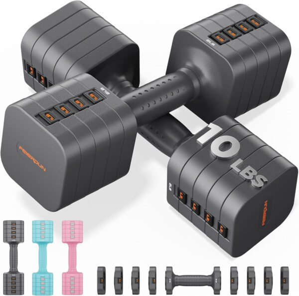 689c6c55390714c023e5c41d412c786424fcbd4c6d1d97f184e0c.jpg FEIERDUN 5-in-1 Adjustable Dumbbell Set of 2, 20LBS/10LBS Hand Weights for Women, 1s-Adjust Dual-Stable Dumbbell Set for Women Home Gym & Outdoor