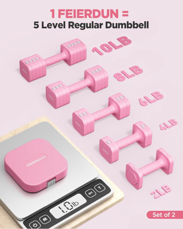 689c6c674805a14311b1cffddf590aa8419c4db1be51d60643f2e.jpg FEIERDUN 5-in-1 Adjustable Dumbbell Set of 2, 20LBS/10LBS Hand Weights for Women, 1s-Adjust Dual-Stable Dumbbell Set for Women Home Gym & Outdoor
