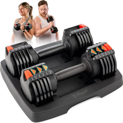Lifepro Adjustable Dumbbells Set - 5in1-15lb 25lb 43lb 55lb weights Set & Single with Rack - Quick Adjust, Secure Grip - Compact Hand Weights for Men Women Home Gym