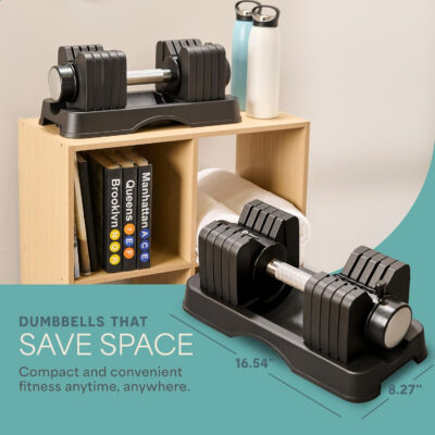 Lifepro Adjustable Dumbbells Set - 5in1-15lb 25lb 43lb 55lb weights Set & Single with Rack - Quick Adjust, Secure Grip - Compact Hand Weights for Men Women Home Gym