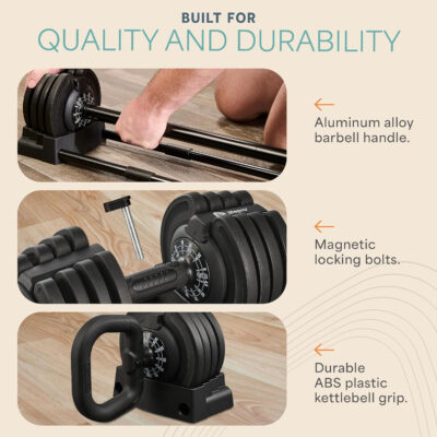 Lifepro Adjustable Dumbbells Set - 5in1-15lb 25lb 43lb 55lb weights Set & Single with Rack - Quick Adjust, Secure Grip - Compact Hand Weights for Men Women Home Gym