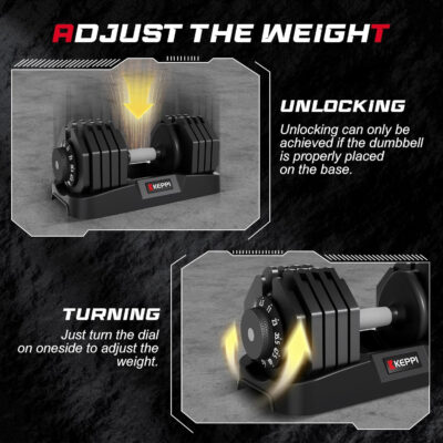 Keppi Adjustable Dumbbells Set-25lb/40lb/55lb/60lb, Anti-Slip Metal Fast Adjust Weight Handle, Exercise & Fitness for Full Body Workout - Adjustable Dumbbell Series