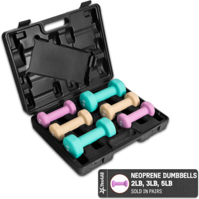 Yes4All Neoprene Coated Dumbbell Hand Weight Sets - Multiple Weight Options with Rack, Anti-roll, Anti-Slip, Hexagon Shape