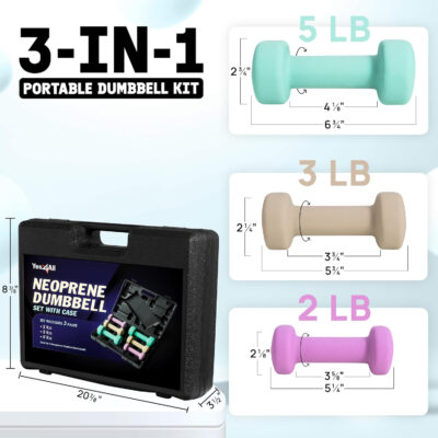 Yes4All Neoprene Coated Dumbbell Hand Weight Sets - Multiple Weight Options with Rack, Anti-roll, Anti-Slip, Hexagon Shape