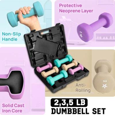 Yes4All Neoprene Coated Dumbbell Hand Weight Sets - Multiple Weight Options with Rack, Anti-roll, Anti-Slip, Hexagon Shape