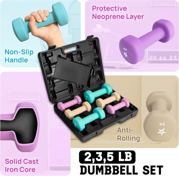 Yes4All Neoprene Coated Dumbbell Hand Weight Sets - Multiple Weight Options with Rack, Anti-roll, Anti-Slip, Hexagon Shape