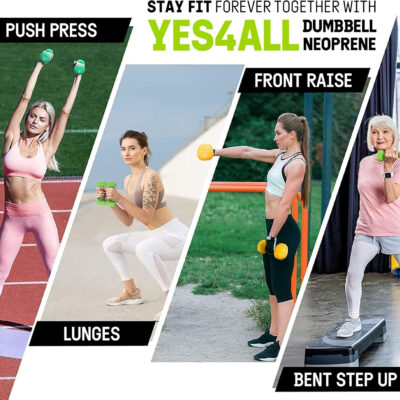 Yes4All Neoprene Coated Dumbbell Hand Weight Sets - Multiple Weight Options with Rack, Anti-roll, Anti-Slip, Hexagon Shape