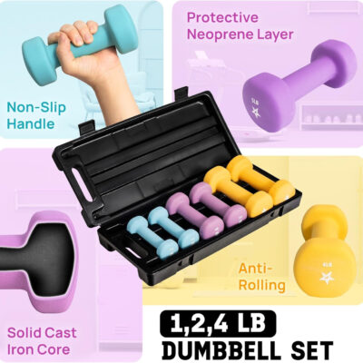 Yes4All Neoprene Coated Dumbbell Hand Weight Sets - Multiple Weight Options with Rack, Anti-roll, Anti-Slip, Hexagon Shape
