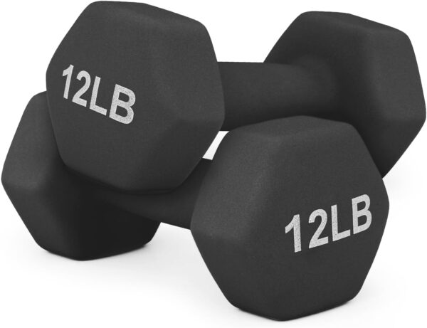 Neoprene Coated Dumbbell Hand Weights Set – 8LB, 10LB, 12LB, 15LB Pairs for Strength Training, Home Workouts and Full-Body Fitness, Hex Shape and Non-Slip Grip