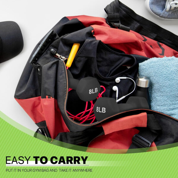 Neoprene Coated Dumbbell Hand Weights Set – 8LB, 10LB, 12LB, 15LB Pairs for Strength Training, Home Workouts and Full-Body Fitness, Hex Shape and Non-Slip Grip