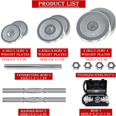 VIVITORY Fitness Dumbbells Set, Adjustable Weight Sets up to 11/22/44/66/110 lbs, with Metal Connecting Rod Used As Barbell, Chromed Weights, Hardcover Gift Box, Home Gym Work Out Training Equipment