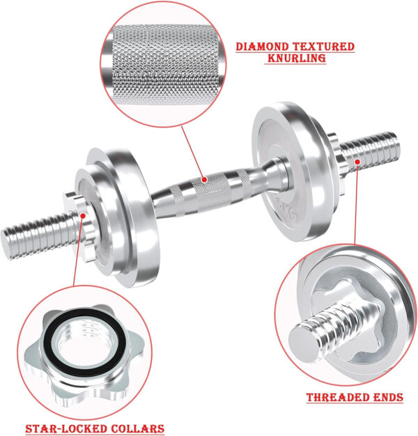 VIVITORY Fitness Dumbbells Set, Adjustable Weight Sets up to 11/22/44/66/110 lbs, with Metal Connecting Rod Used As Barbell, Chromed Weights, Hardcover Gift Box, Home Gym Work Out Training Equipment