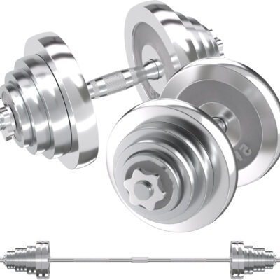 VIVITORY Fitness Dumbbells Set, Adjustable Weight Sets up to 11/22/44/66/110 lbs, with Metal Connecting Rod Used As Barbell, Chromed Weights, Hardcover Gift Box, Home Gym Work Out Training Equipment