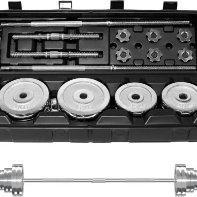 VIVITORY Fitness Dumbbells Set, Adjustable Weight Sets up to 11/22/44/66/110 lbs, with Metal Connecting Rod Used As Barbell, Chromed Weights, Hardcover Gift Box, Home Gym Work Out Training Equipment