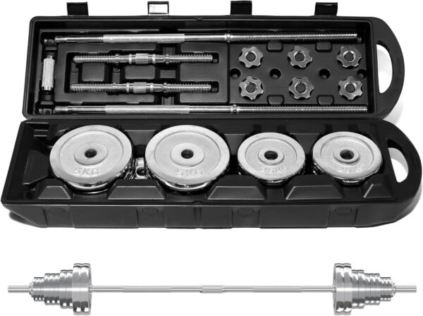 VIVITORY Fitness Dumbbells Set, Adjustable Weight Sets up to 11/22/44/66/110 lbs, with Metal Connecting Rod Used As Barbell, Chromed Weights, Hardcover Gift Box, Home Gym Work Out Training Equipment