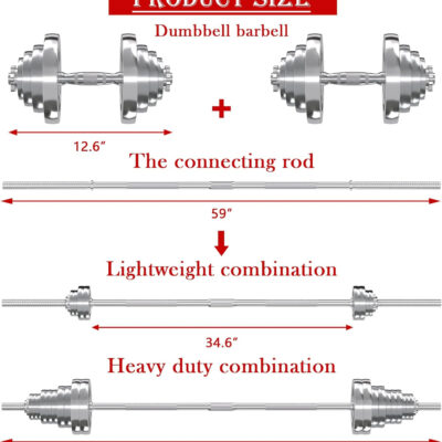 VIVITORY Fitness Dumbbells Set, Adjustable Weight Sets up to 11/22/44/66/110 lbs, with Metal Connecting Rod Used As Barbell, Chromed Weights, Hardcover Gift Box, Home Gym Work Out Training Equipment