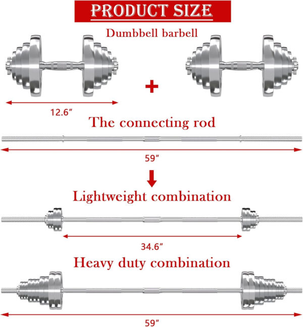VIVITORY Fitness Dumbbells Set, Adjustable Weight Sets up to 11/22/44/66/110 lbs, with Metal Connecting Rod Used As Barbell, Chromed Weights, Hardcover Gift Box, Home Gym Work Out Training Equipment