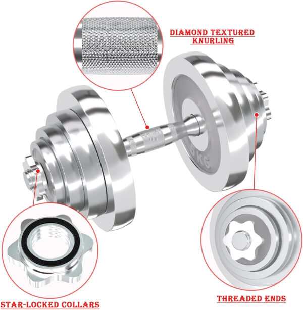 VIVITORY Fitness Dumbbells Set, Adjustable Weight Sets up to 11/22/44/66/110 lbs, with Metal Connecting Rod Used As Barbell, Chromed Weights, Hardcover Gift Box, Home Gym Work Out Training Equipment